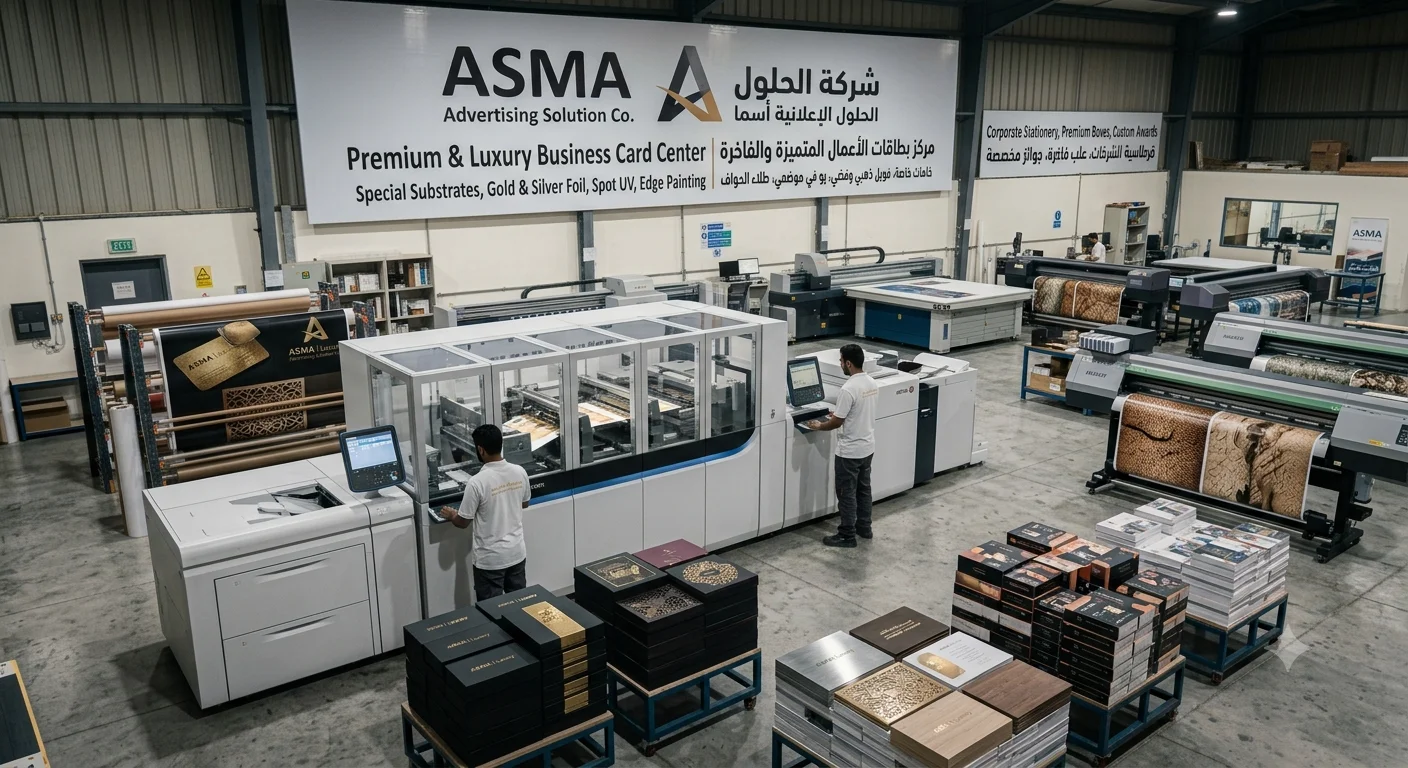 ASMA Advertising Solution Co. Luxury Business Card Printing Services with Foil Stamping and Embossing in KSA